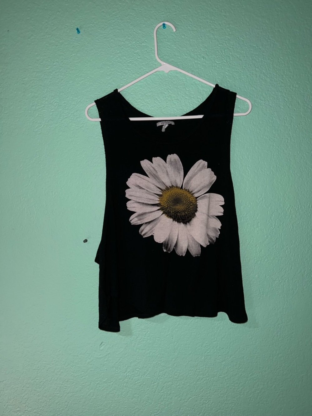 Davida Black Tank Top Muscle Tee with White Daisy and Yellow Center